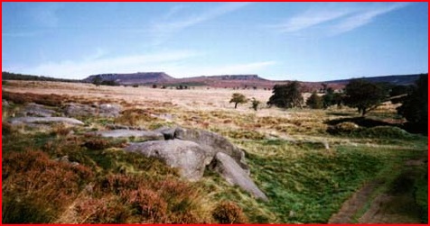Higger Tor and Carl Wark from the top of Padley Gorge.
